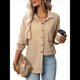 thumbnail image 2 of Camisas de Punto Gofre con Botones para Mujer, Chaqueta Informal de Larga, Blusas Estilo Boyfriend, Corte Holgado Albaricoque XL, 2 of 10