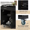 thumbnail image 4 of Kitchen Island Cart with Stainless Steel Top, Rolling Kitchen Island with Storage Cabinet, Kitchen Island on Wheels with 2 Drawers, Goblet Holder, Wine Rack, Spice Rack, Towel Rack (Black), 4 of 9