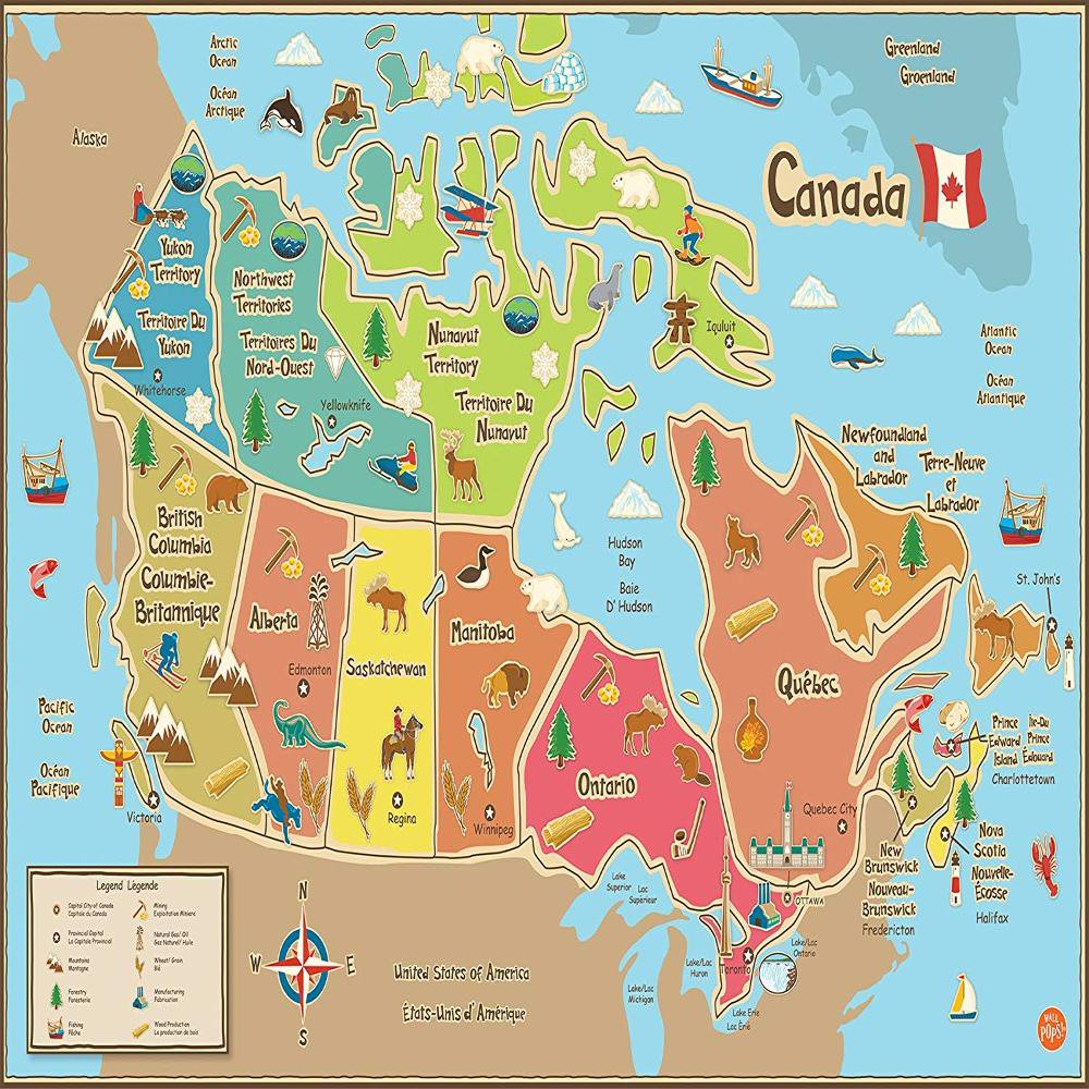 WPE1391 Kids Canada Dry Erase Map Decal, Dry-erase surface By Wall Pops ...