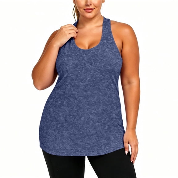 Uootdi Gym Tops for Women U Neck Sleeveless Racerback Keyhole Cutout Plain Marled Knit Tank Tops for Women Relaxed Fit Workout Sweat Wicking Womens Tees