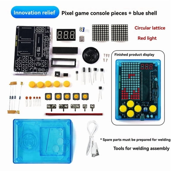 DIY Pixel Game Kit with Voice Mini Pixel Game Console Electronics Kit Soldering Project Practice Solder Learning Set C