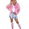 thumbnail image 3 of xiaxaixu Veste en Denim pour Femmes, Manches Longues Col Rabattu Fermeture à Boutons Étoiles à Franges Veste d'Automne Mode Urbaine, 3 of 6