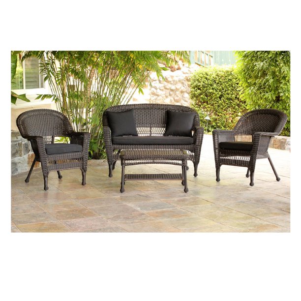 Set Of 4 Swann Espresso Wicker Patio Chairs Loveseat And Table Furniture With Black Cushion 51 Walmart Com Walmart Com