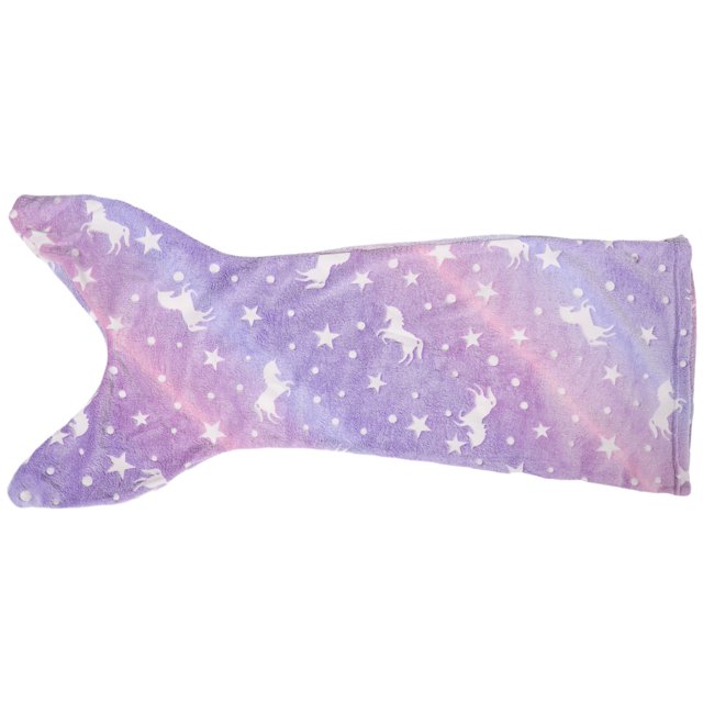 Manta de cola de sirena: Manta de cola de sirena con estampado de unicornio que brilla en la oscuridad para niños. Saco de dormir de felpa suave y portátil para niñas que viajan y duermen.