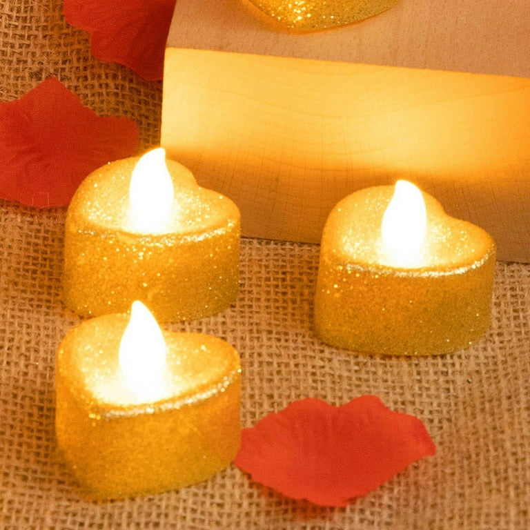 6/3/1pcs Glitter Heart Candles LED Flameless Tealight Battery Operated  Electric Tea Lights For Birthday Wedding Party Decoration