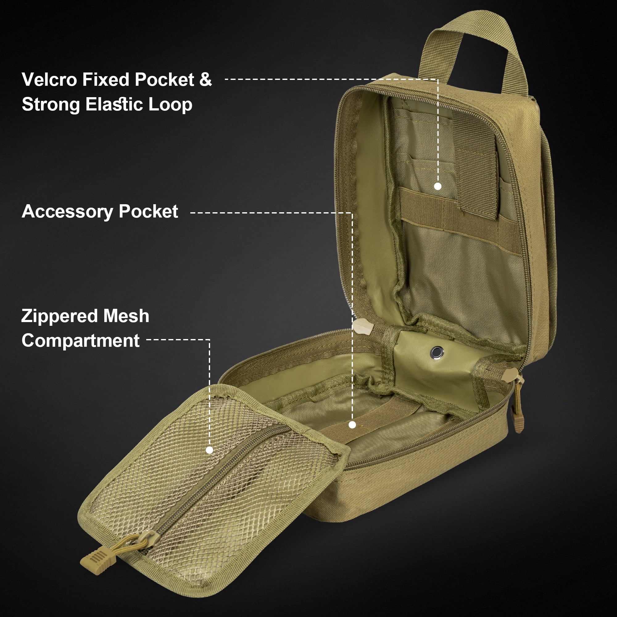 Bombrooster Tactical MOLLE Pouch Kit for Hiking & Camping - 3-in-1 EDC Bag with Phone Holder, Water Bottle Pouch, and First Aid Kit Bag for Outdoor, Duty, Survival Gear