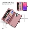thumbnail image 6 of Allytech Detachable Magnetic Wallet Case for iPhone 13 with Wrist Strap, Large Capacity Luxury PU Leather Card Slots Zipper Cash Pocket Shockproof Protective Wallet Case - Pink, 6 of 8