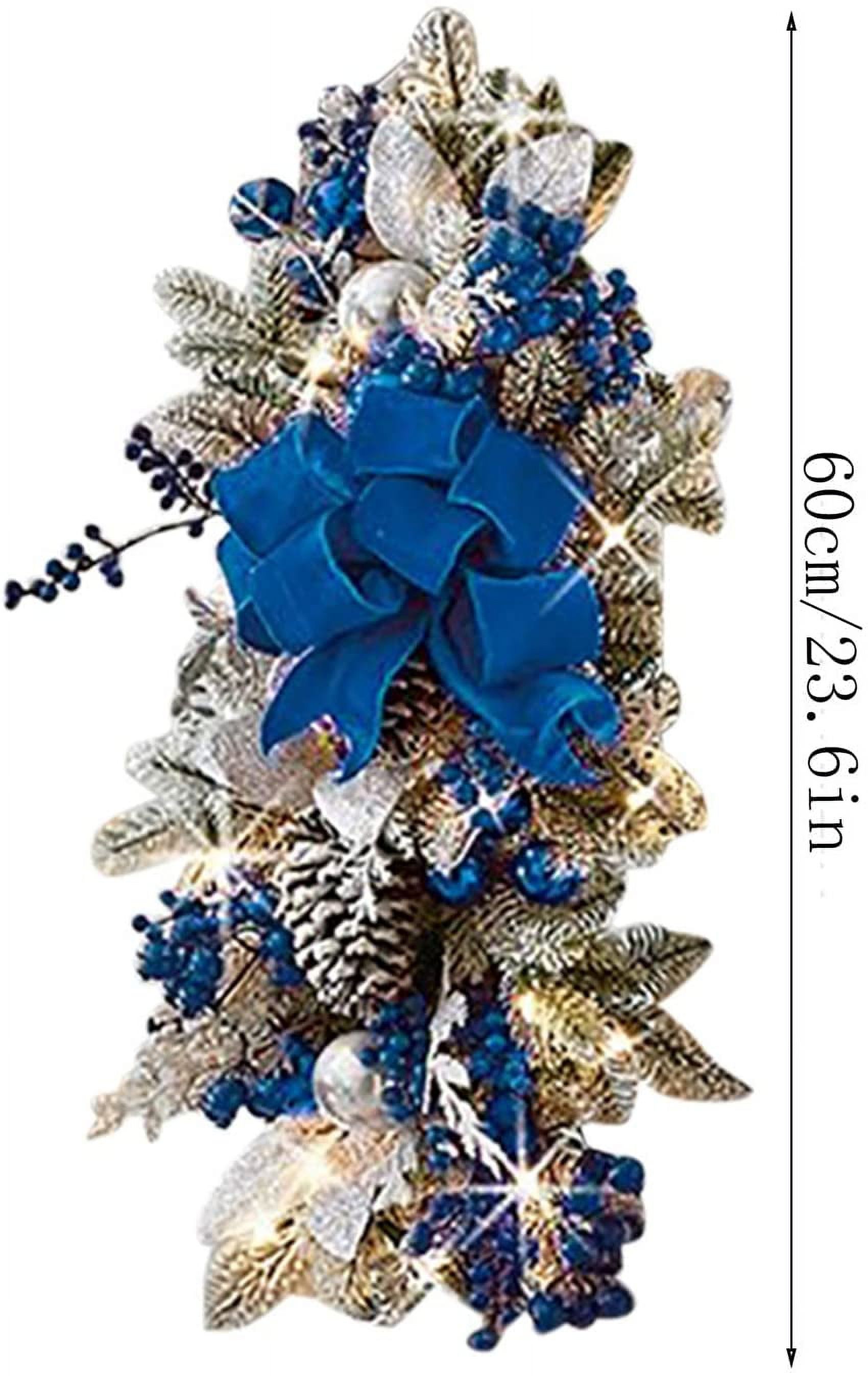 XUYIDAN Cordless Prelit Stairway Swag Trim, Artificial Christmas Teardrop Swag, Handmade Berry Pine Nut Wall Wreath, (Blue) - image 2 of 15