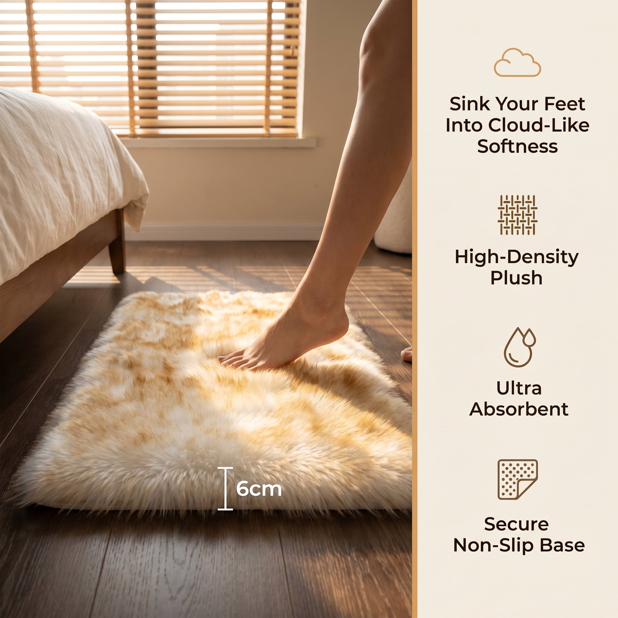 Unique Bargains Shaggy Area Rug Ultra Fluffy Non Slip Fuzzy Carpet 24" x 16" White Yellow