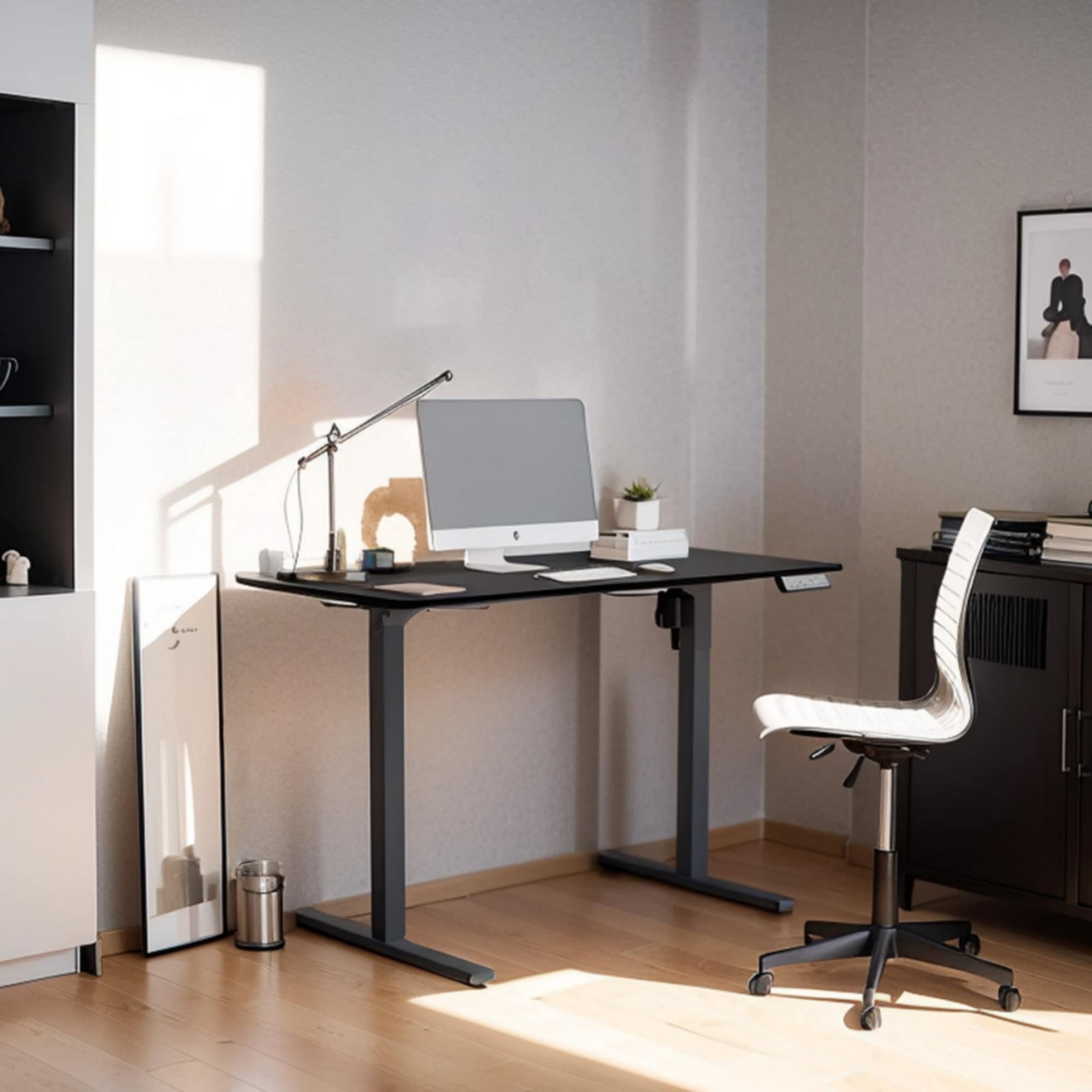 GARITIN 49-Inch Electric Standing Desk, Whole Piece Height Adjustable Sit Stand Desk with Motor Lift System, Spacious Home Office Computer Workstation for WFH, Black Frame with Black Top