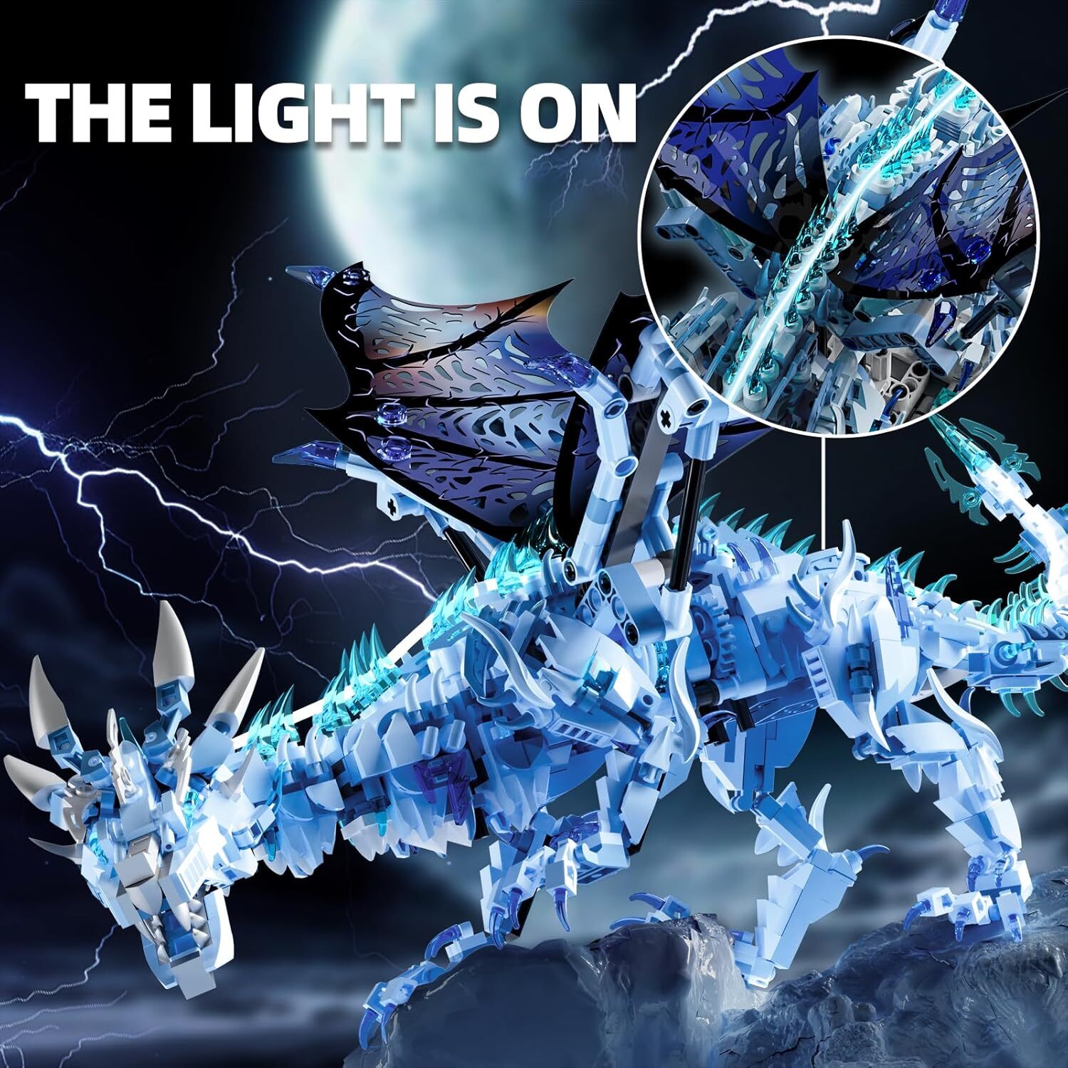 Goirzi 1646Pcs Dark Ice Dragon Building Blocks Set – Display Model Kit, Mythical Creature Building Toys for Collection and Decoration