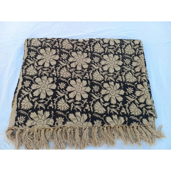 Handmade Throw Handblock print Throw Cotton Throw Blanket Sofa Décor Room Décor Tassels Hand Loomed Block Print Cotton Twin, Queen size