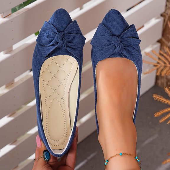 Aobny Business Casual Shoes Shoes Women Wedges Micro-Wedge Wedding Shoes Teacher Shoes Shoe Stability Flat Heel Pointy Toe Slip-On Blue Comfortable Shoes for Women,Size 42