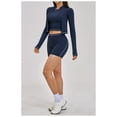 thumbnail image 3 of PISONIC Womens Workout Sets Color Block Long Sleeve Jacket with Tank Top and High Waisted Shorts Gym Athletic Sets, 3 of 7