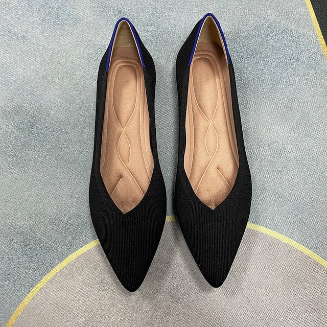 Zapatos de princesa clásicos, zapatos planos de punta puntiaguda y boca baja, zapatos náuticos para mujer con tejido volador multicolor, talla grande 41-43