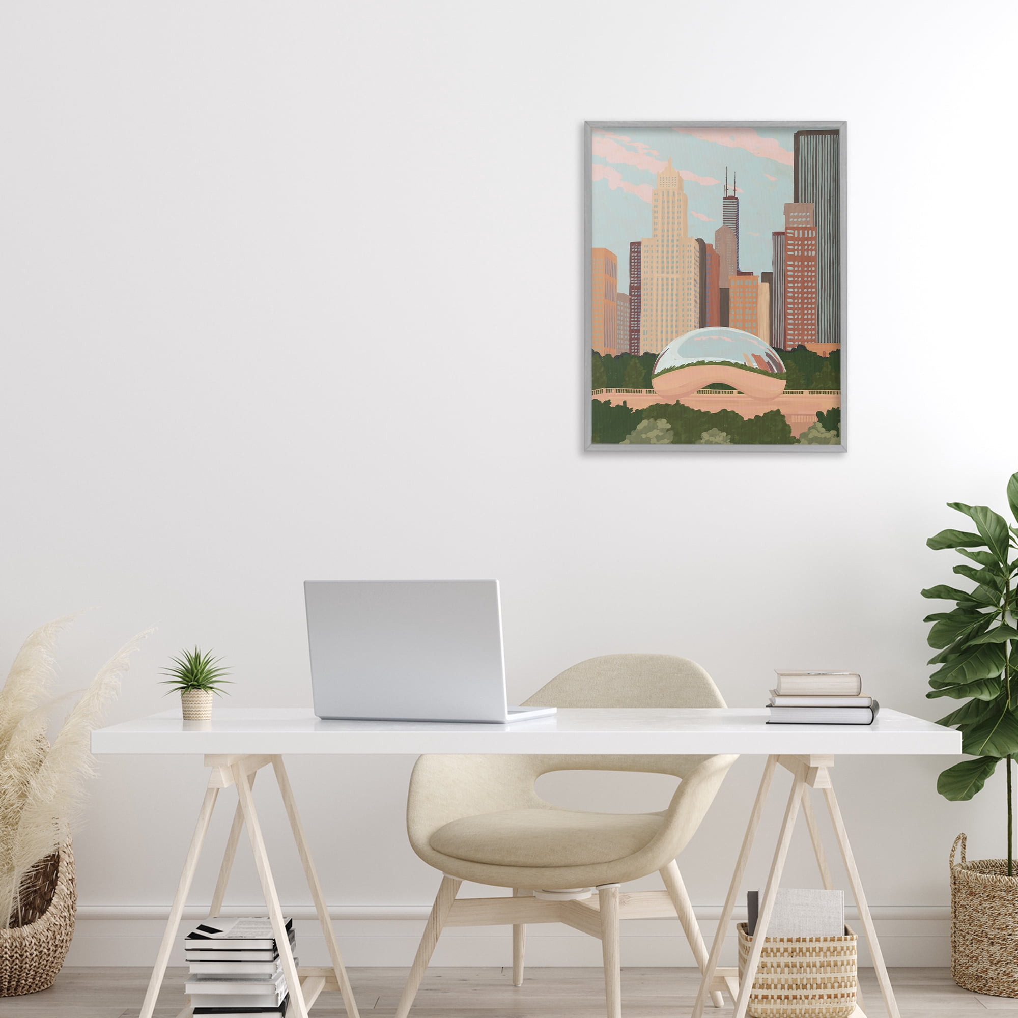 Stupell Industries Chicago Bean Cityscape Gray Framed Giclee Art, design by Veronica Lara