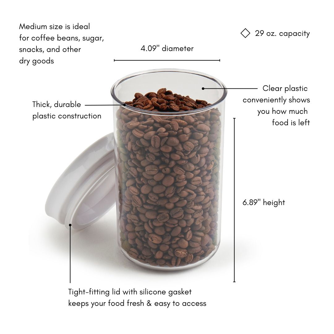 Mason Craft & More 2 Piece Medium Clear Plastic Tall Food Storage Canisters Containers Set Airtight Dishwasher Safe, 29 oz.