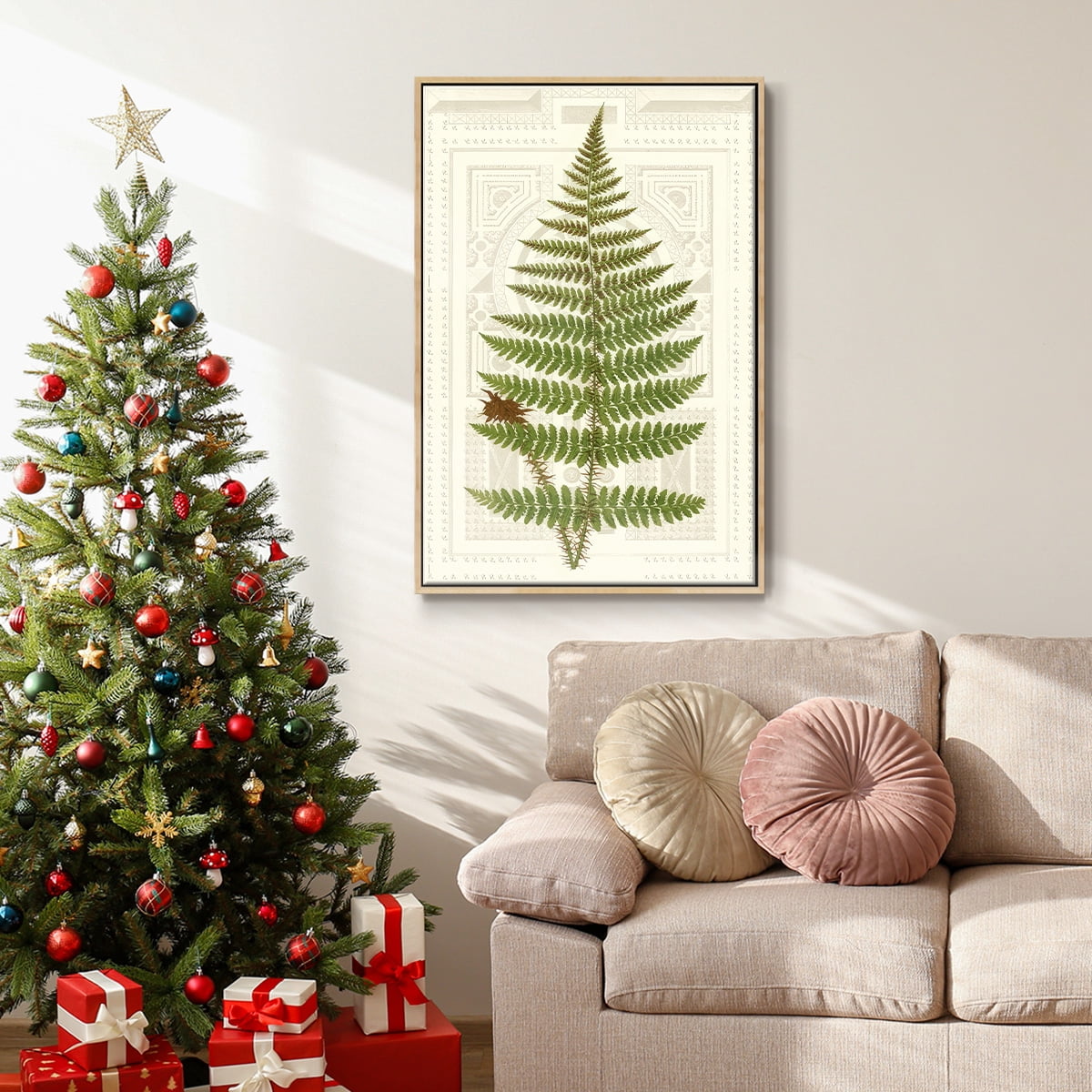 Garden Ferns V - Framed Gallery Wrapped Holiday Canvas - 17 x 25 - Natural Wood Frame