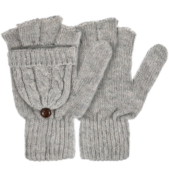 SWETRACE 1 Pair Fold-Back Mitten Flap Grey Gloves Cozy Mittens for Cold Weather