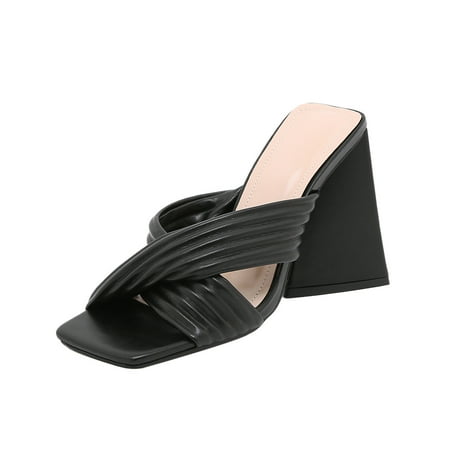 

Womens Shoes Fashion Solid Color Minimalistic Wrinkles Cross Thick Heel Sandals Slippers Flip Flop Open Toe Slide Sandals Comfortable Flats Flip-Flops Casual Platforms Heeled Wedge Sandals A664