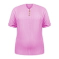 thumbnail image 4 of T Shirts for Women Casual Solid Color Button V Neck Plus Size Short Sleeve Tee Summer Tops, 4 of 5