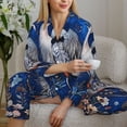 thumbnail image 6 of Salouo Blue Heron Floral Garden Pattern Women's Pajamas Set Long Sleeve Button Down Sleepwear Soft Pj Lounge Sets for women 2 Piece Pjs Set with Long Pants-Medium, 6 of 7