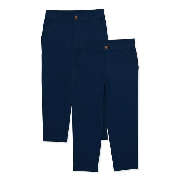 Wonder Nation Boys School Uniform Flat Front Pants, 2Pack, Sizes 418