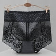 thumbnail image 4 of Fancifize Mid Waist Lace Underwear for Women Seamless Mesh Sexy Panties Ladies Stretch Full Coverage Briefs 2-Pack,XL,Black, 4 of 5
