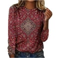thumbnail image 2 of Aufmer Womens Long Sleeve Tees Clearance Multicolor Print Long Sleeve Round Neck Button Front Sweaters for Women Pullover Casual, 2 of 4