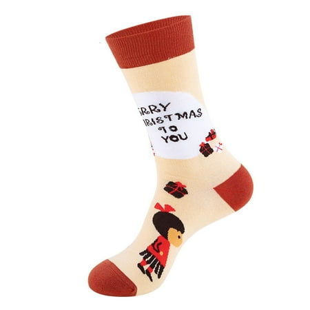 

Baocc accessories Warm Christmas Fashion Windproof Printing Mid Tube Socks Long Tube Cotton Socks Brown