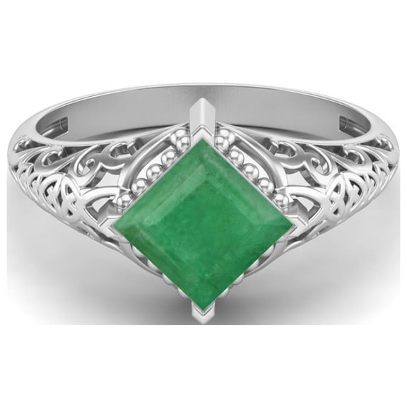 1.30 Ctw Square Emerald Filigree 925 Sterling Silver Solitaire Mother's Day Gift Ring