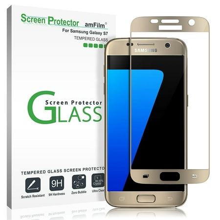 Samsung Galaxy S7 amFilm Full Cover Tempered Glass Screen Protector (Gold)