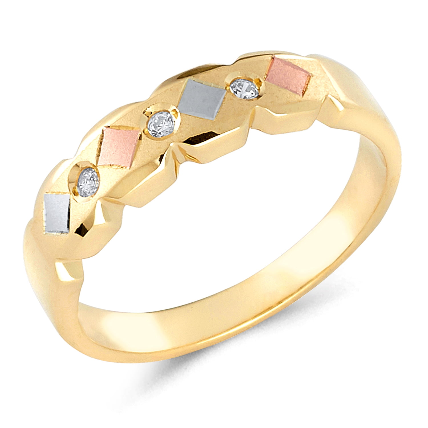 Wellingsale Mens 14K 3 Tri Color White Yellow and Rose/Pink Gold Polished CZ Cubic Zirconia Wedding Ring Band Wellingsale Mens 14K 3 Tri Color White Yellow and Rose/Pink Gold Polished CZ Cubic Zirconia Wedding Ring Band