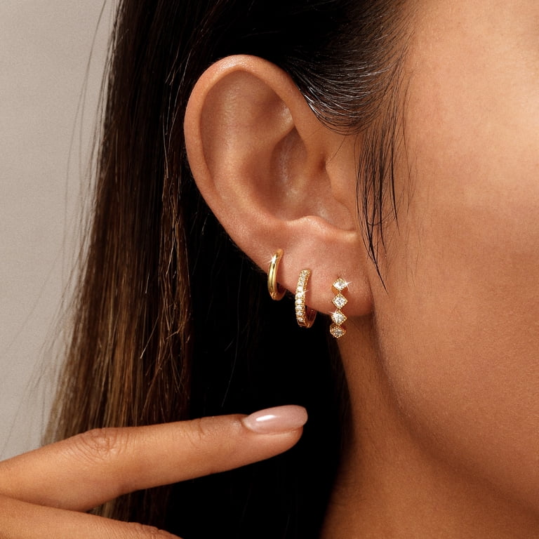 GOSFRY 3-Pair Gold Huggie Hoop Earrings Set photo 5