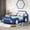 Blue, variant on Twin Size Race Car Shaped Platform Bed with Wheels and Safety Rails, Blue
