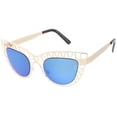 thumbnail image 2 of sunglassLA Unisex Unique Laser Cut Out Cat Eye Sunglasses With Color Mirrored Lens 48mm (Matte Gold / Blue Mirror) - 48mm, 2 of 4