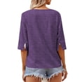 thumbnail image 2 of Summer Solid Color Women V-neck Casual T-shirt Half Sleeve Simple Tops, 2 of 3