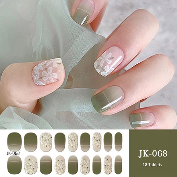 Tiras de uñas de Gel de mármol dorado, parche deslizante, flores, gradiente de Color, adhesivo de cubierta completa, lámpara UV, manicura curada