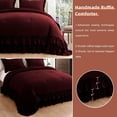 thumbnail image 5 of 3 Piece Luxury 5 Inch Two Layer Ruffle Comforter 550 GSM All Season (Oversized Queen Size) Premium Super Soft - 800 TC, 100% Egyptian Cotton- Solid Wine Colour, 5 of 7
