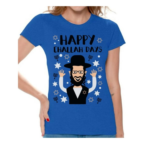 Awkward Styles Happy Challah Days Tshirt for Women Hanukkah Holiday Shirt Jewish Holidays Chanukah T Shirt Funny Hanukkah Gifts Funny Holiday Shirts for Women David's Star Tshirt Jewish Shirt