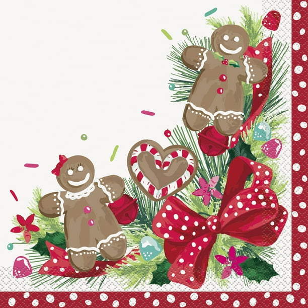 Pioneer Woman Gingerbread & Bows Christmas Paper Dinner Napkins, 8in