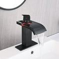 thumbnail image 3 of LED Bathroom Sink Faucet, Matte Black Waterfall Single Hole Handle Vanity Faucets for Sinks 1 Hole with Metal Pop Up Drain and 2 Water Supply Lines, Wide Glass Spout, 3 of 11