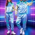 thumbnail image 2 of yboeqw Retro Unisex 2 Piece Party Tracksuit Full Zip Stand Collar Color Block Jacket Elastic Cuff Jogger Pants for 80s Themed Event Cosplay, 2 of 9