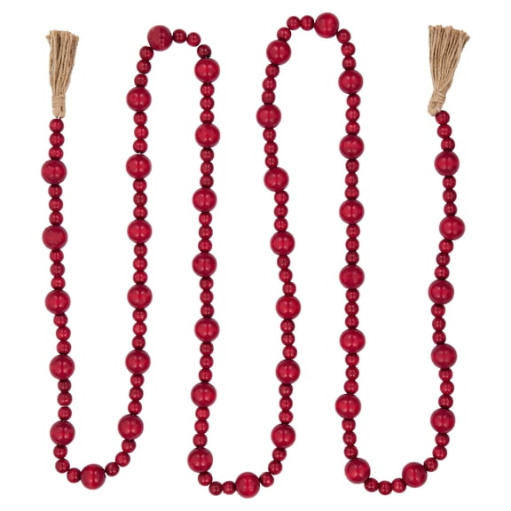 Wood Bead Christmas Garland, Red, 9', by Holiday Time