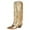 Gold, variant on WILLBEST Womens Boots Winter Women Mid Calf Boots Fashionable New Pattern Tassel Decoration Pointed Thick Heel Non Slip Slip on Shoes