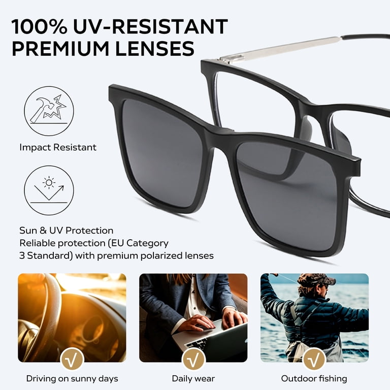 Magnetic Clip-On Sunglasses Polarized UV Protection Retro Square Fit Over Night Whiteleopard Magnetic Clip on Sunglasses for Men & Women  main image 4