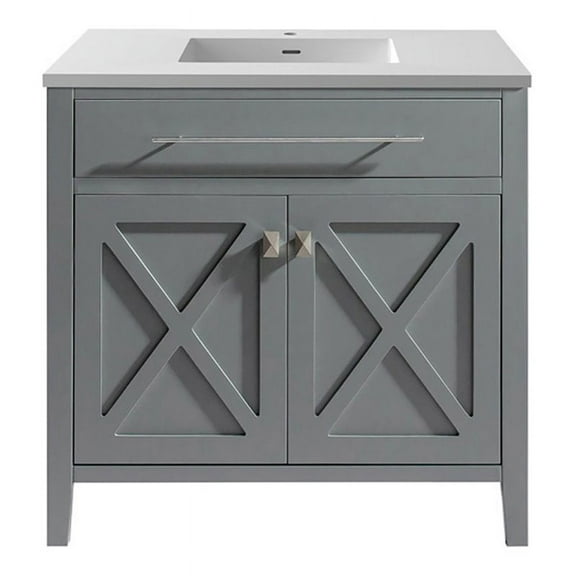 Laviva Wimbledon 36" Wood Cabinet with VIVA Stone Countertop in Gray/Matte White