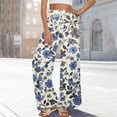 thumbnail image 2 of WTOBBY Women's Printed Wide Leg Casual Pants with Floral Design High Waist Drawstring Loose Fit and Side Pockets for Everyday Breathable Style ,Dark Blue L, 2 of 6