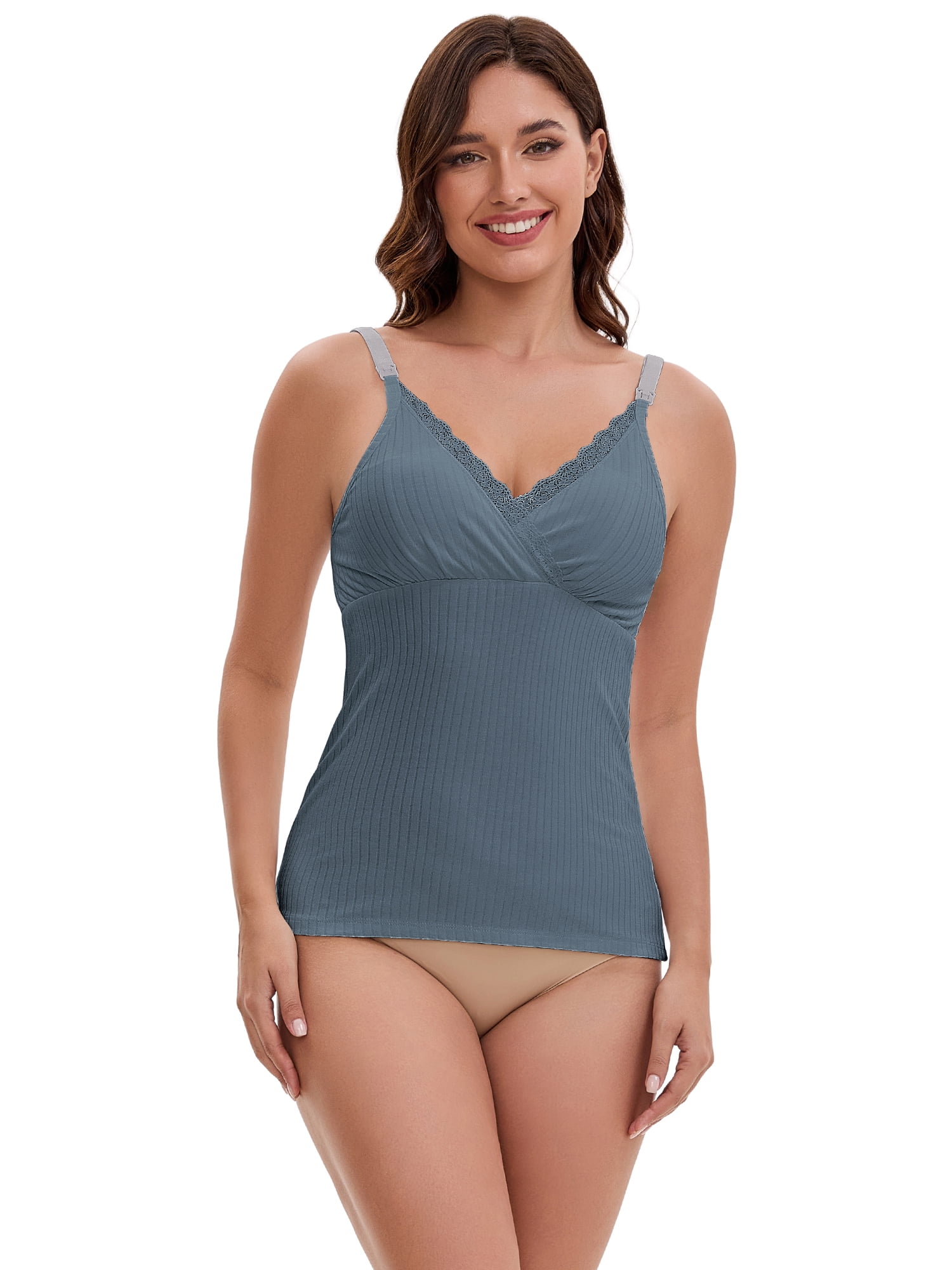 DARING DIVA Women's Crisscross Nursing Lace Trim Maternity Camisole Tank Tops XXL Blue