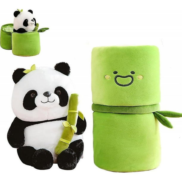 Animal de peluche de panda, 9,8 peluches de oso panda de peluche que sostienen bambú, lindos juguetes de peluche de panda en bambú, regalos para niños y niñas WUU